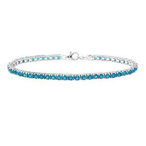 NIB - JTV Neon Blue Apatite Tennis Bracelet, Rhodium Over Sterling Silver - 8"